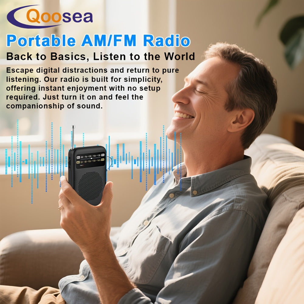 Qoosea Portable AM FM Radio with Long-Distance Reception, Handheld Transistor Radio with Crystal Clear Speaker, Battery Operated 2AA – Compact Emergency Radio for Outdoor, Camping, Travel, Home & Disaster Preparedness