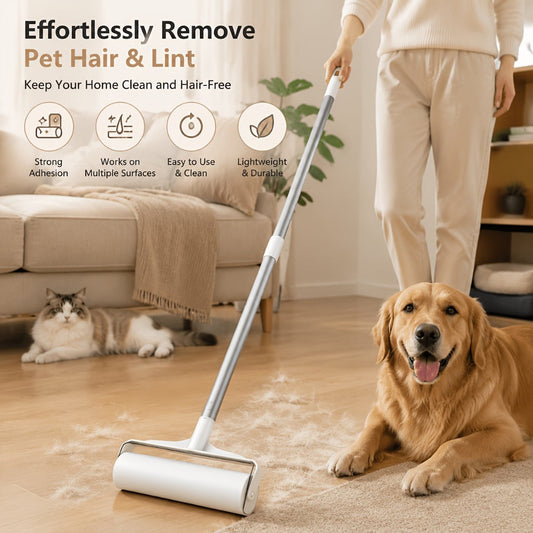 Pet Hair Remover Roller Mop with Retractable Handle and 3 Refill Rolls