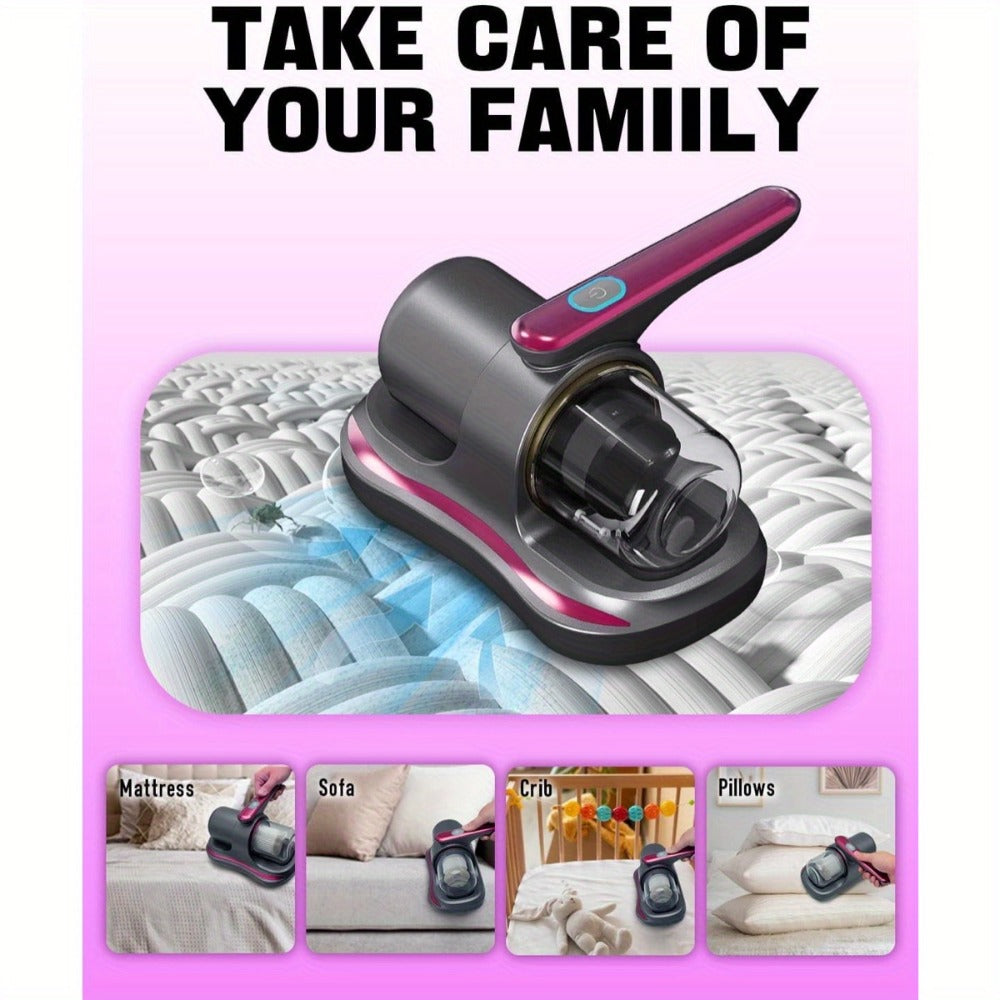 Cordless Mattress Vacuum Cleaner Handheld Bed Vacuum for Dust Mites, Allergens & Pet Hair - Portable Wireless Upholstery Vacuum for Mattress, Sofa, Carpet & Bedding, Lightweight Easy to Use, Purple