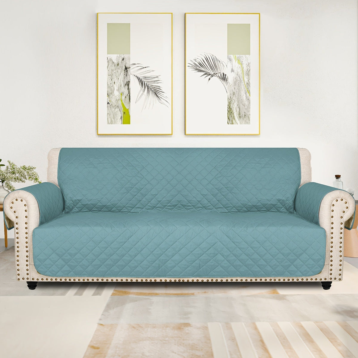 Sofa Slipcover 5-Layer Quilted Thick Sofa Cover Protector Elastic Strap Non-Slip Washable Pet Friendly Universal Fit 3 4 Seater Couch Cover for Living Room - 10 Colors