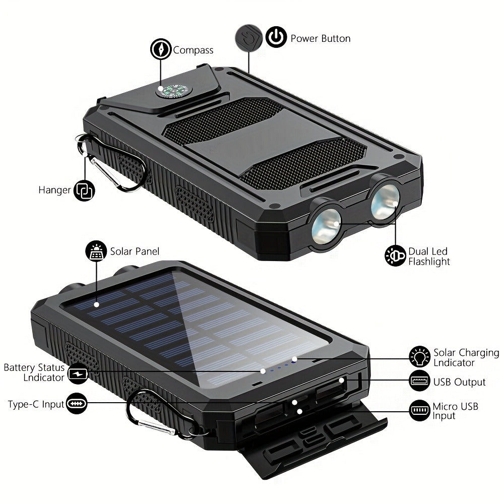Solar Power Bank 45800mAh QC3.0 Fast Charging – Dual USB Portable Charger with LED Flashlight for Camping Hiking Travel Emergency, High Capacity Battery Pack for All Cell Phones & Devices