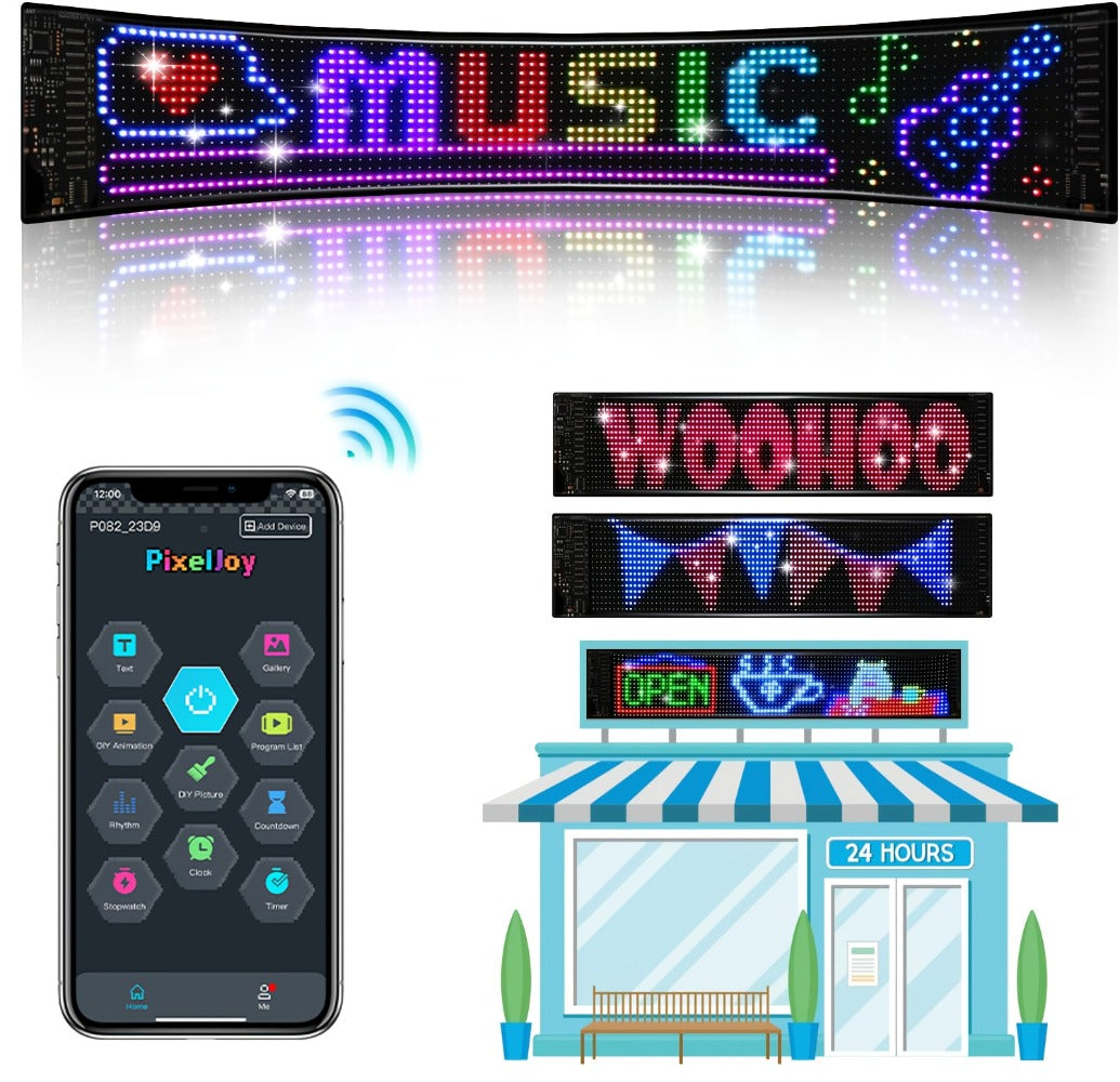 Programmable LED Sign Large Flexible Matrix Panel, App-Controlled Text & Animation, Music Rhythm Display, USB 5V, Indoor Shop Bar Bedroom Decoration Digital Scrolling Sign