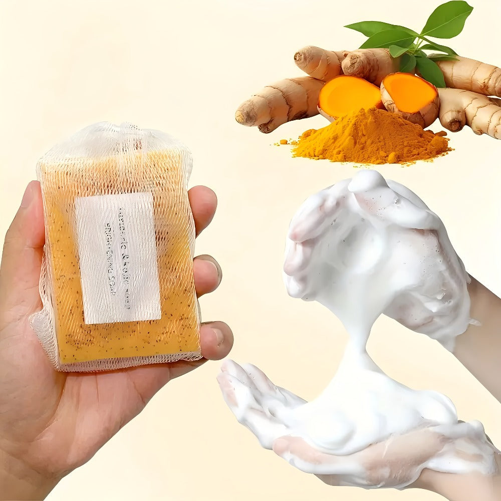 Turmeric Kojic Acid Brightening Soap Handmade Lemon Cold Process Deep Cleansing Hydrating Bar for Face & Body All Skin Types – Bundle Sets with Liquid Soap & Face Wash, Skincare Gift for Women