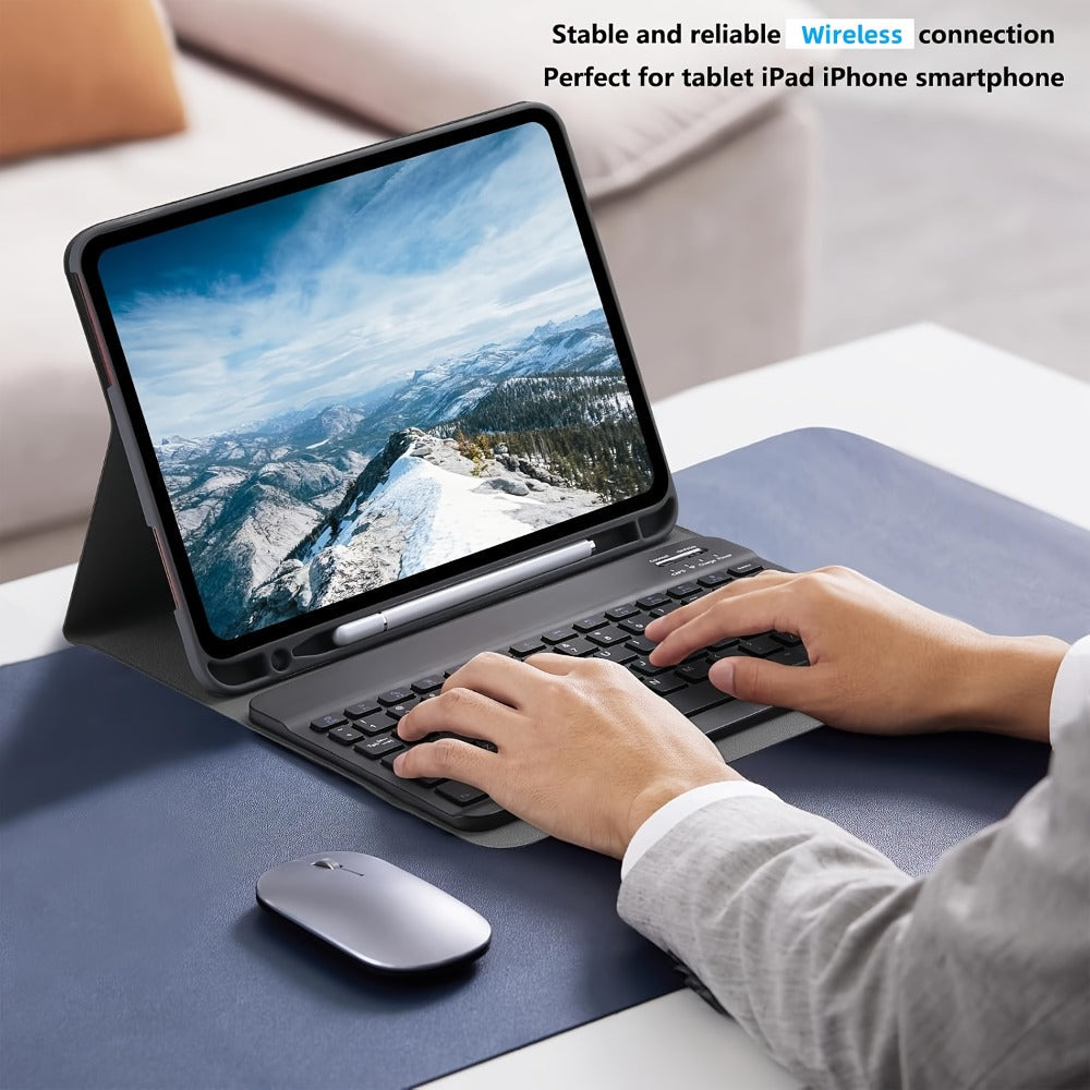 4-in-1 Wireless Keyboard and Mouse Set with Mouse Pad Quiet Rechargeable 2.4G USB Receiver for PC Laptop Tablet Phone Smartphone – Portable Compact Travel Office Keyboard Mouse Combo Bundle