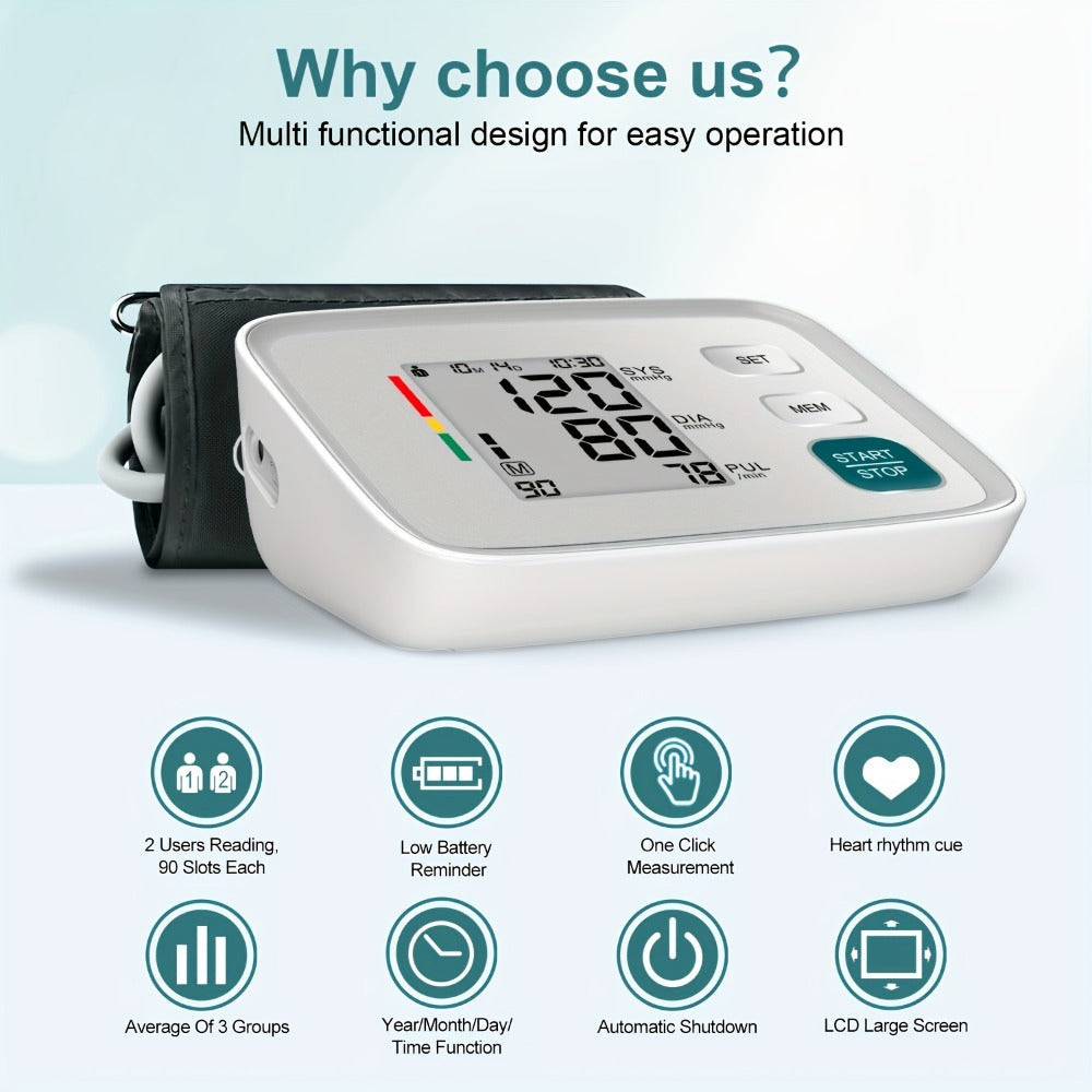 Blood Pressure Monitor Upper Arm - ALPHAMED U80E Automatic Digital Sphygmomanometer with Adjustable Cuff 8.7-17 Inch, 2×90 Group Memory, Large Display for Home Use, Battery Operated