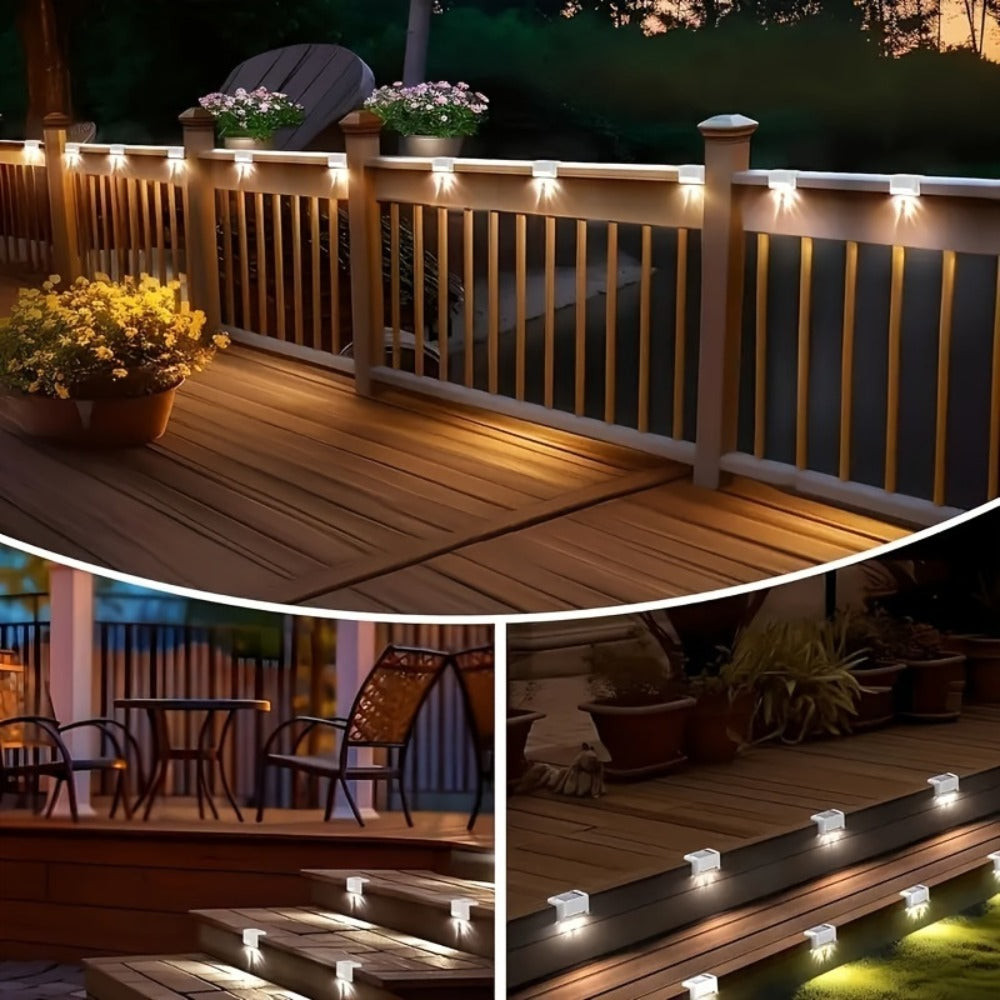 Solar Deck Lights Outdoor Waterproof Auto On Off – Warm White LED Step Stair Fence Lights 800mAh 12-Hour Runtime for Patio Balcony Yard Driveway Garden Black White Brown 8 16 32 Pack
