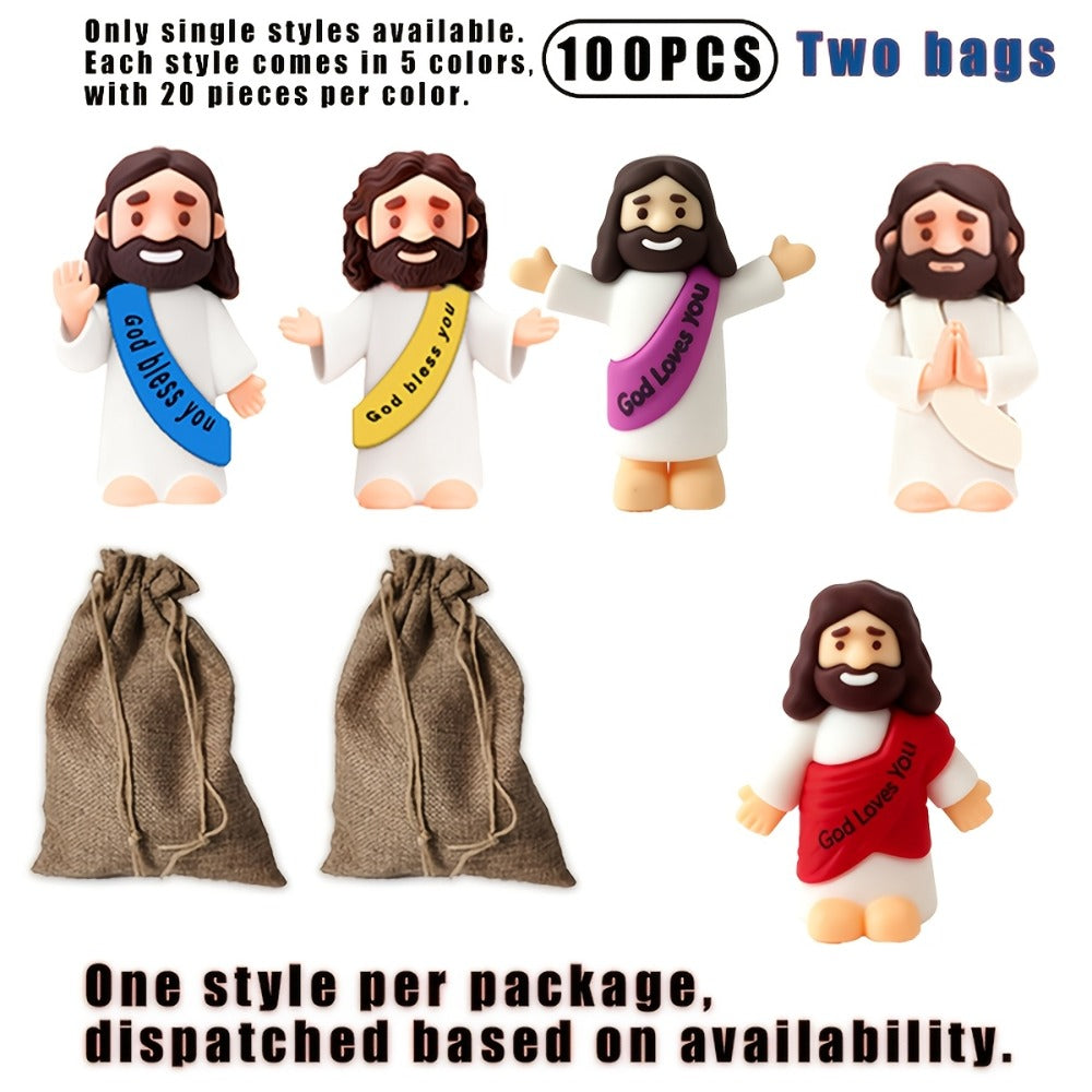 Bulk Mini Jesus Statue Set 50/100/150pcs – Religious Figurine Decorations 5 Assorted Colors, Vase Filler Home Decor Party Favors Christian Gift for Christmas Easter Thanksgiving Church Events