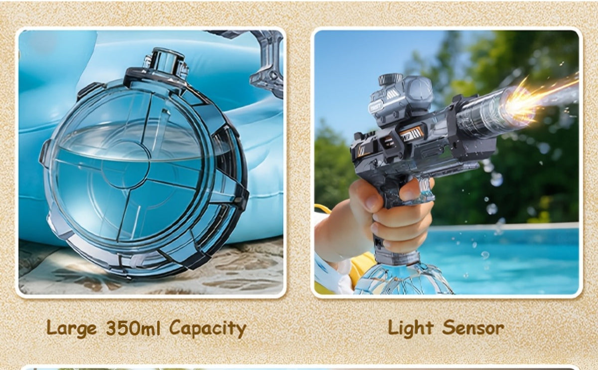 Kids Sound & Light Electric Water Gun Ages 3-8 – Auto Squirt Blaster with Large Tank & LED Effects, Summer Outdoor Pool Beach Backyard Party Toy, Birthday Gift for Boys & Girls, 1pc or 2-Pack