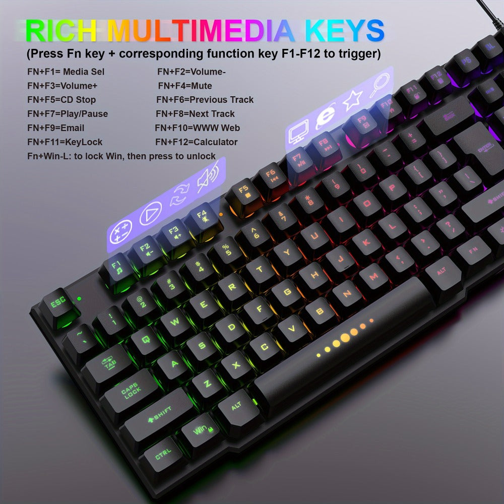 Gaming Keyboard and Mouse Combo 4-in-1 Wired Gaming Set with Headset Mouse Pad for PC Xbox PS4 Desktop Laptop RGB Bundle All-in-One Gaming Peripheral Kit for Beginners Black
