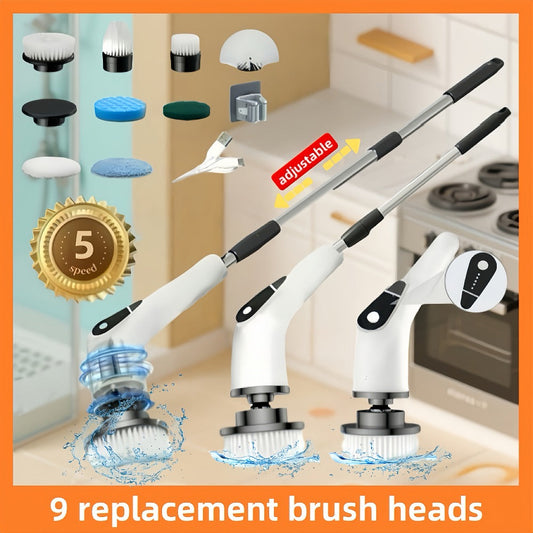 Electric Spin Scrubber with 5 Speeds & Extendable Handle, Green or White Sets