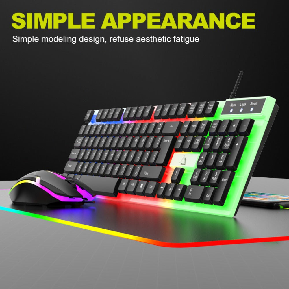 Rainbow RGB Gaming Keyboard and Mouse Combo GT100 – 104 Keys Full-Size Mechanical Cyan Axis Wired Set, Vibrant LED Backlit for PC, Laptop, Mac, Windows & Linux | 50M Keystroke Durability | Black & White