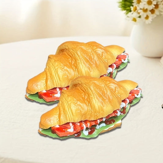 Fake Food Props Bacon Croissant Bread, 2 Pcs Realistic TPU Play Food for Display & Photography