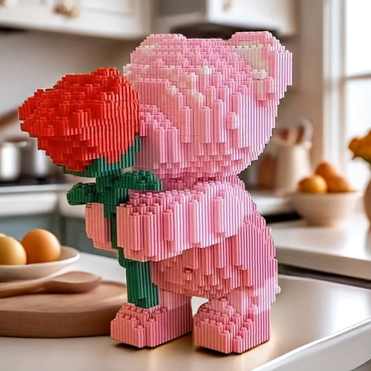 4051-Piece Rose Bear Building Block Set, Model 9049 Display Build