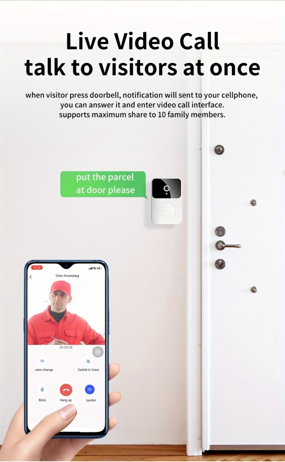 PIR Motion Video Doorbell Camera WiFi HD Night Vision with Two-Way Audio, Cloud & SD Card Storage, 2.4G App Control, Smart Wireless Doorbell for Home Security Intercom Apartment Front Door