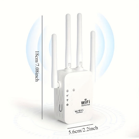 Dual Band WiFi Extender 1300Mbps, AP & Relay Mode, 4 Antennas, Ethernet Port