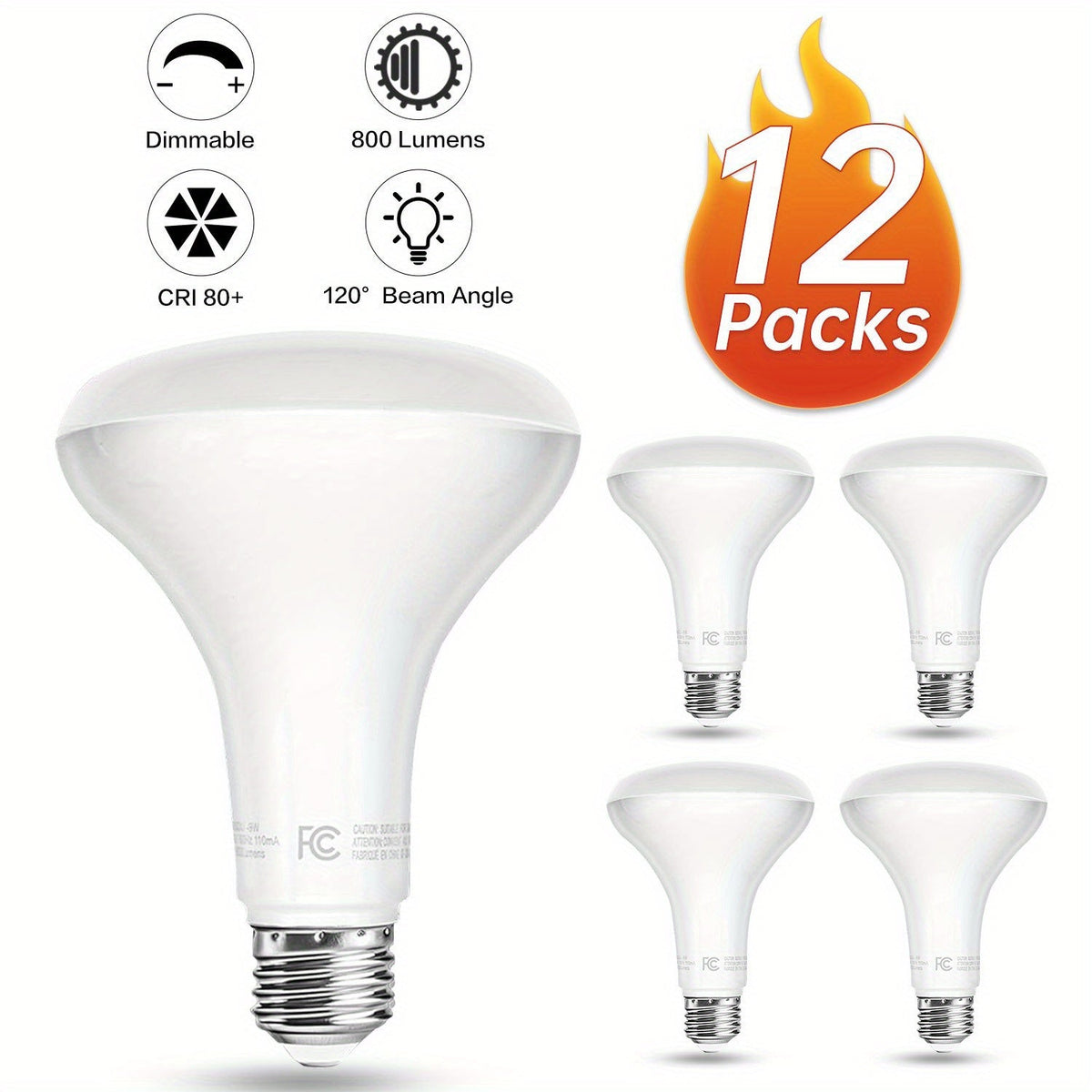 BR30 LED Flood Light Bulbs 12W 800 Lumens 5000K Daylight White Non-Dimmable – 25000 Hour Lifespan E26 Base Recessed Lighting Bulbs for Indoor Ceiling Can Lights, 6 Pack 12 Pack 24 Pack