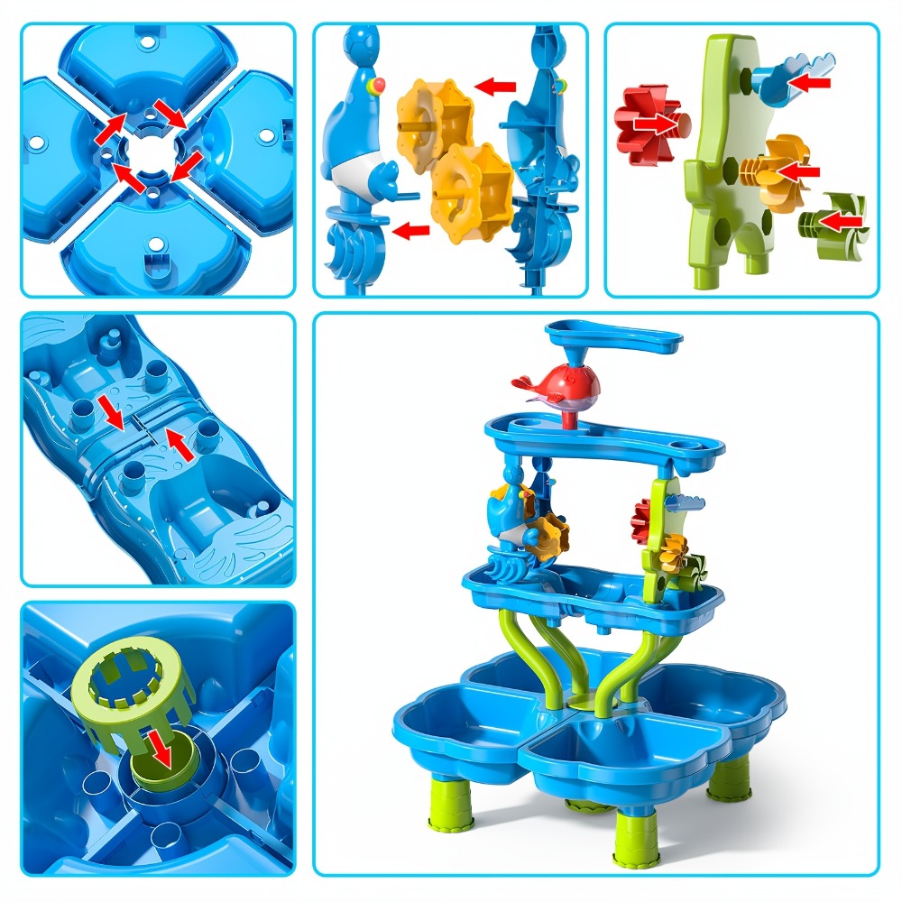 Kids Water and Sand Play Table with Double-Sided Waterfall and Beach Zone