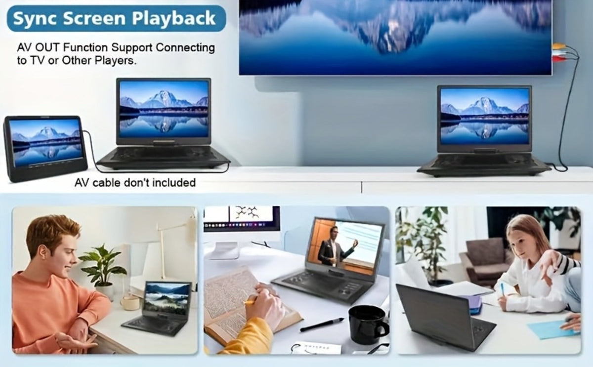 Large Screen Portable DVD Player 15.6 Inch 1280x800 HD, 270° Swivel Display, Region Free, Remote Control, Dual Speakers, USB SD Card Support, 4-6 Hour Rechargeable Battery for Car Home Travel