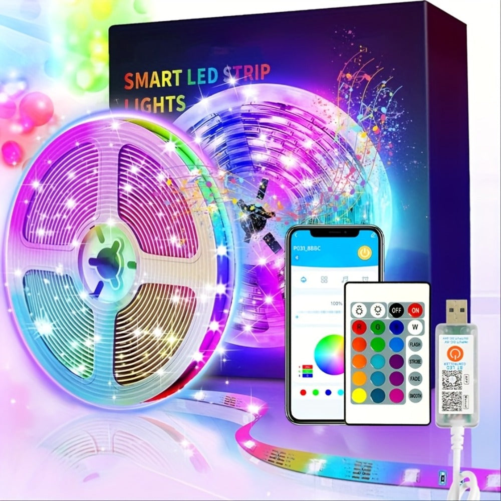 IR Remote LED Strip Lights with Music Sync & DIY Mode - RGB Color Changing Gradient Breathing Flashing USB Powered 25FT 50FT 60FT 65FT 100FT for Bedroom Gaming Room Party Holiday Decoration