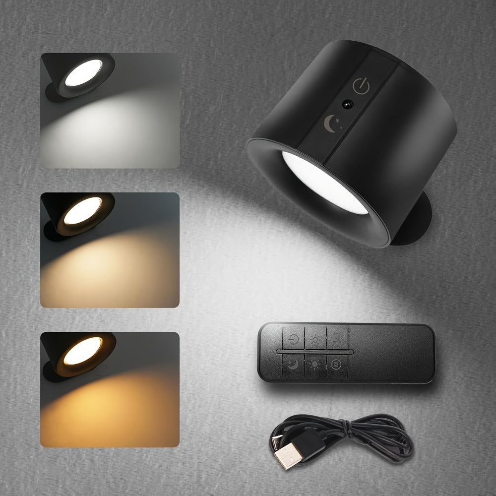 Rechargeable Wall Sconce LED Reading Light - GVTCO Magnetic 360° Rotation Wall Lamp with Remote Control, 3 Color Temperatures, Dimmable, 1200mAh Battery, USB-C Charging for Bedroom, Bedside & Hallway