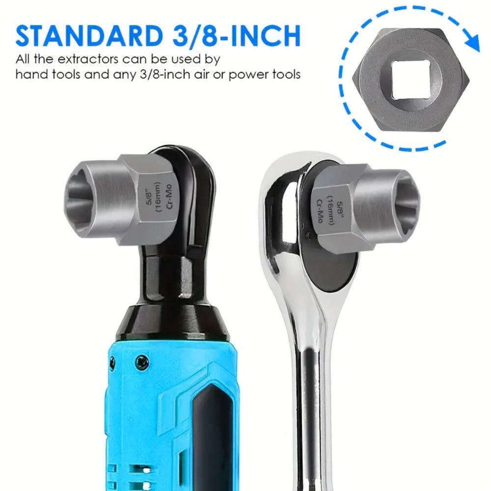 Nut Extractor Kit 14pcs, Damaged Bolt & Nut Remover Set with 13 Stripped Nut Extractors & 1 Hex Socket Adapter, 1/4" to 3/8" Drive Lug Nut Removal Tool for Construction, Auto & Home Repair
