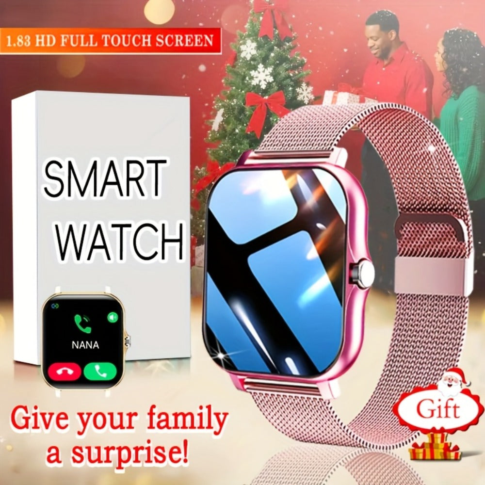 Gift Smartwatch Metal Strap – Wireless Calling, Music Player, App Notifications, Sports Mode, USB Rechargeable – Elegant Watch Gift for Women & Men Pink Black Silver Gold Android & iPhone