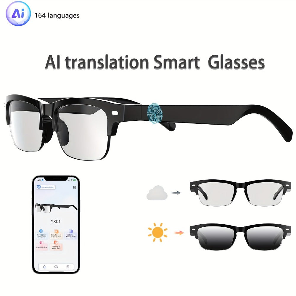 ChatGPT AI Translation Glasses with 160-Language Real-Time Translation, Photochromic Lenses, HiFi Audio & HD Calls – 19 Frame Styles, Unisex Smart Eyewear for Travel & Business