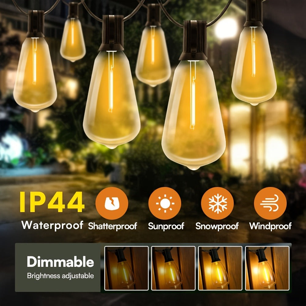 Patio String Lights 100FT ST38 Edison Bulbs Shatterproof – 2700K Warm White Dimmable Connectable Outdoor Hanging Lights with Hooks for Patio Garden Wedding Bistro Party Christmas Decor