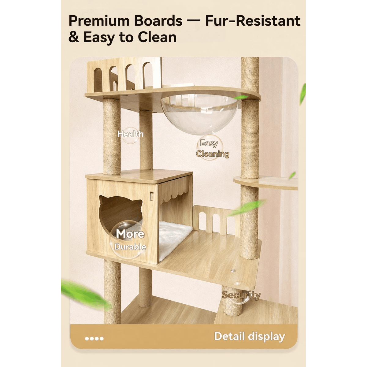 Cat Tree 54 Inch Large Wooden Cat Tower with Space Capsule Multi-Level Cat Condo Sisal Scratching Post for Indoor Cats Luxury Design
