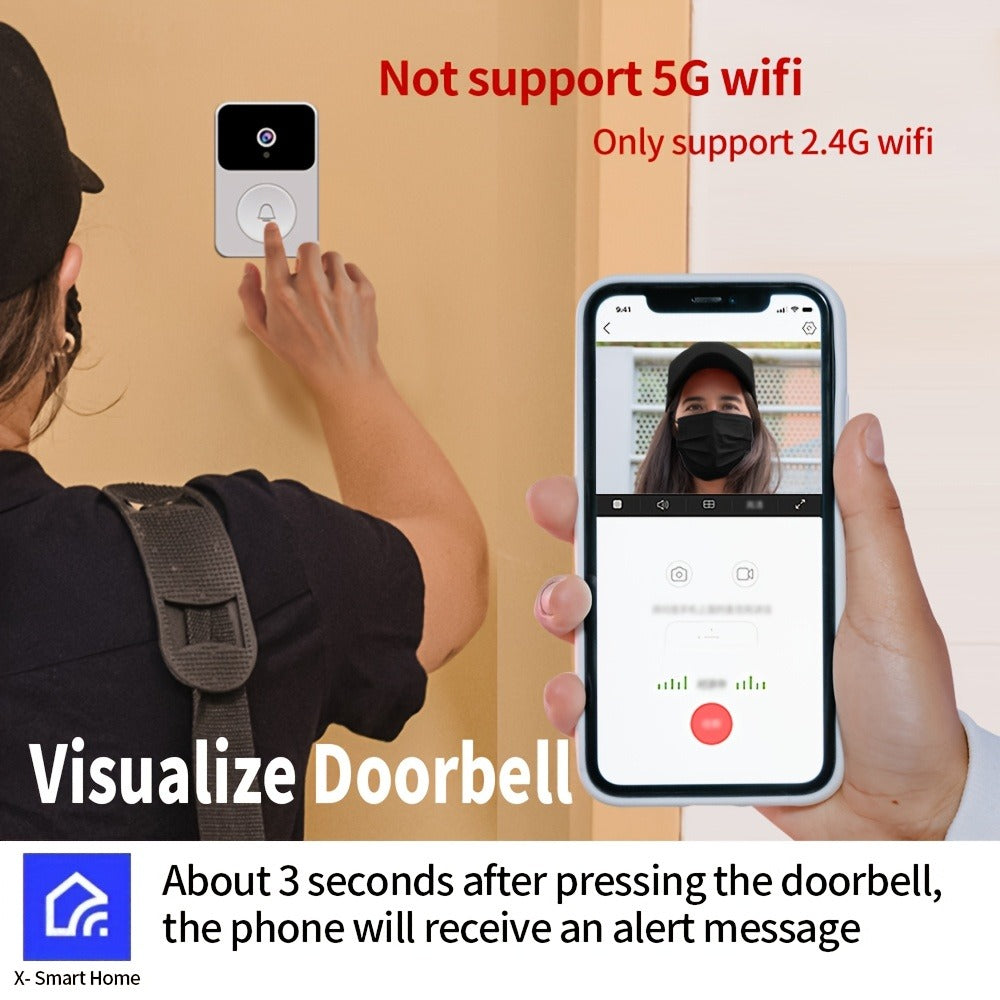 PIR Motion Video Doorbell Camera WiFi HD Night Vision with Two-Way Audio, Cloud & SD Card Storage, 2.4G App Control, Smart Wireless Doorbell for Home Security Intercom Apartment Front Door