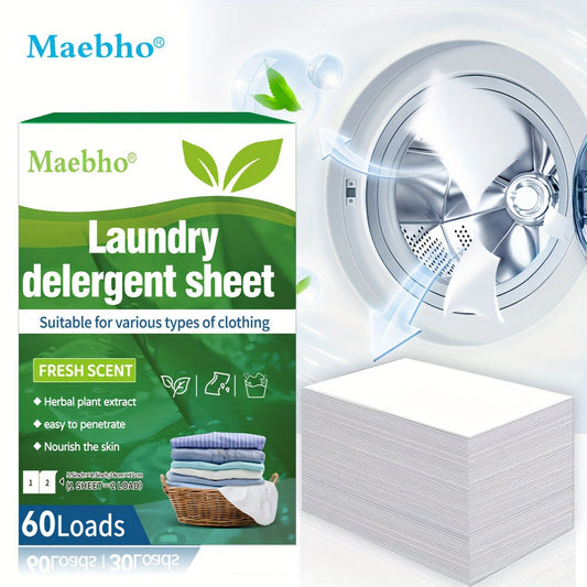 Laundry Detergent Sheets, Fresh Scent, Liquid-Free Format for 60 Loads