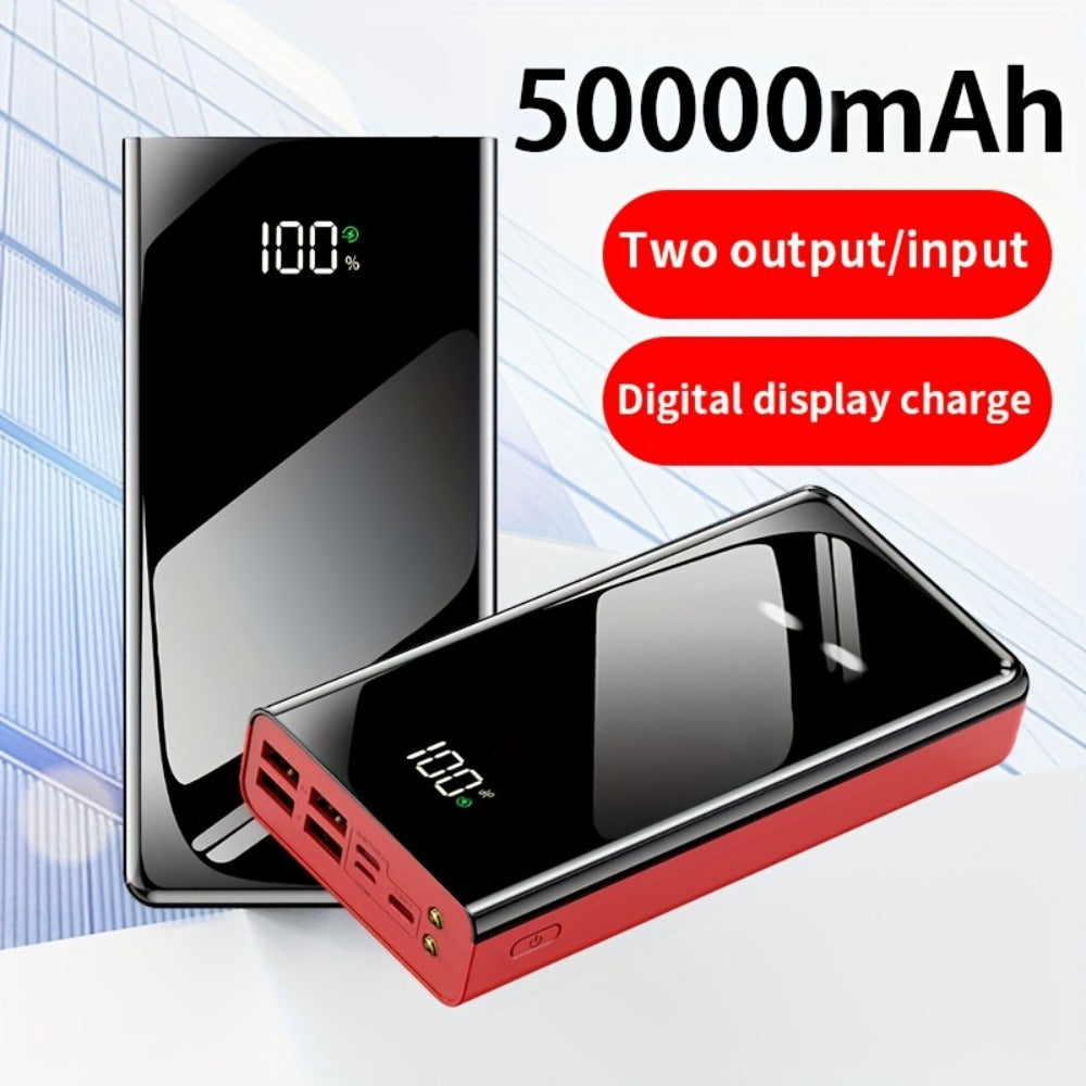 50000mAh High Capacity Power Bank Portable Charger LED Display USB-C Micro USB Fast Charging Multi-Port Emergency Backup Battery for iPhone Android Camping Outdoor Travel Black Red