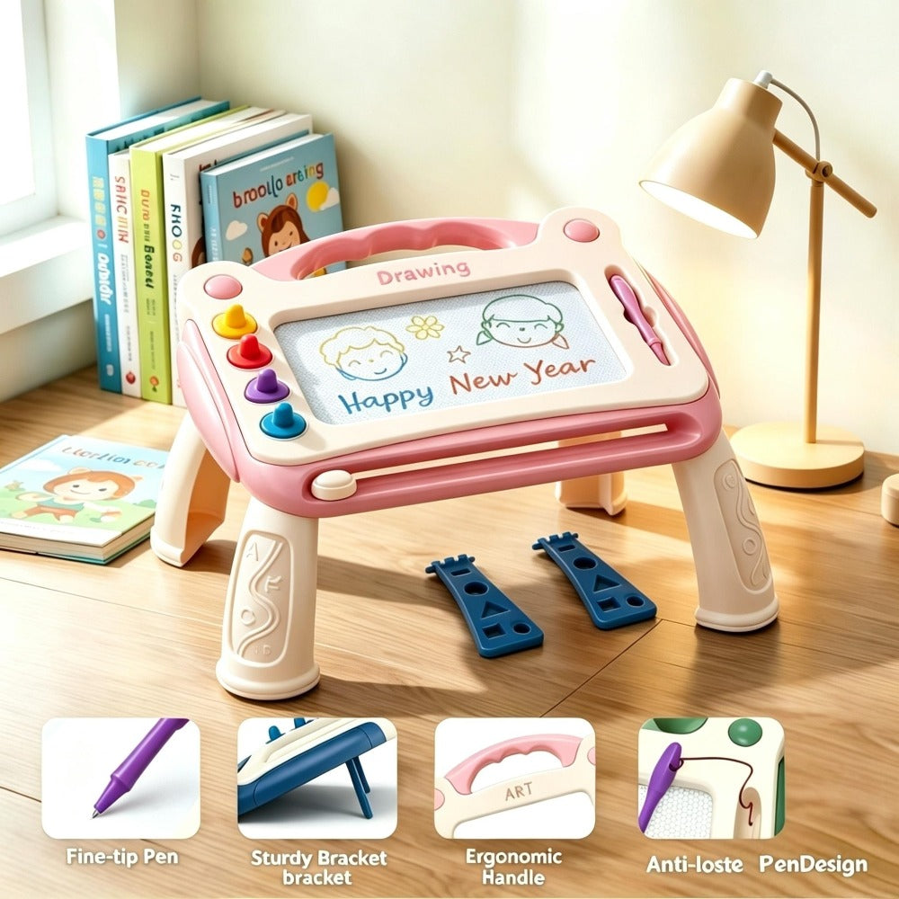 Kids Magnetic Drawing Board 3-in-1 Doodle Kit – Reusable Erasable Toddler Art Toy with Stamps, Pen & Stand | STEM Learning Gift for Boys Girls Ages 3-8 Birthday Christmas Easter