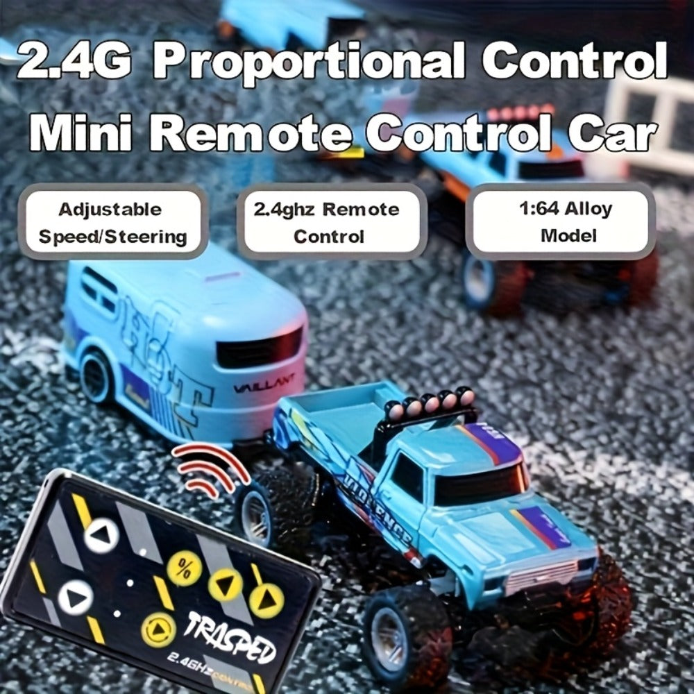 Mini RC Car – 1/64 Scale Alloy Off-Road Monster Truck with 2.4GHz Remote & Shock Absorbers