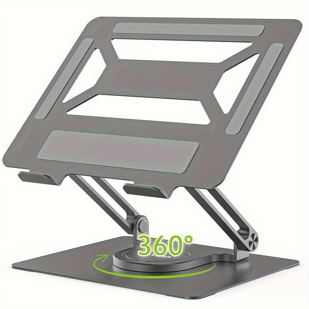 Adjustable Ergonomic Laptop Stand, 360° Rotating Base, Foldable Iron Desk Stand for MacBook Pro/Air & Notebooks up to 17 Inch, Portable Workspace Enhancer – Silver/Black