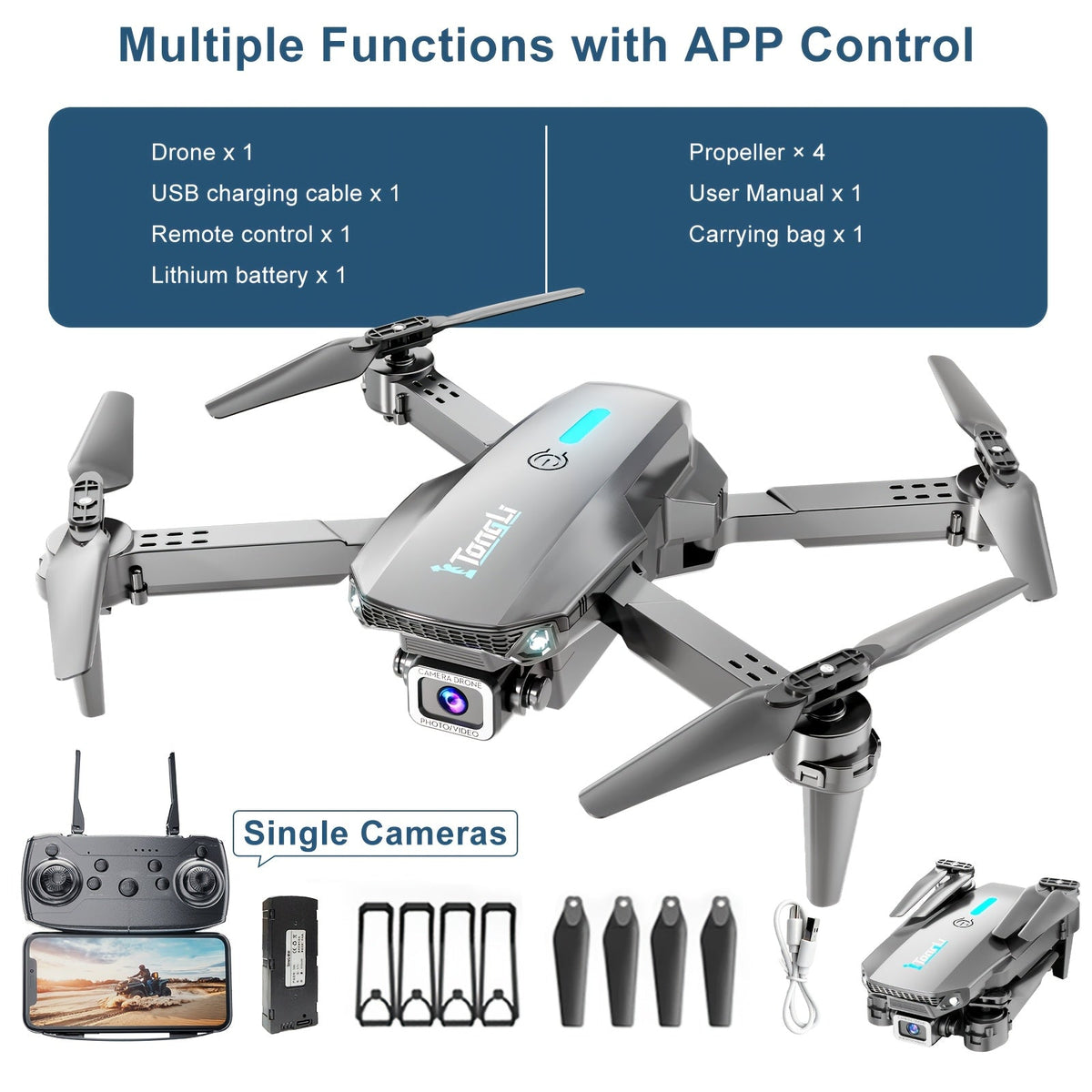 Foldable HD Camera Drone Free Storage Bag USB-C Charging 3D Flips Single or Dual Camera Built-in Screen Remote | Beginner Vlogging Aerial Photography Quadcopter Gift for Kids Teens Adults