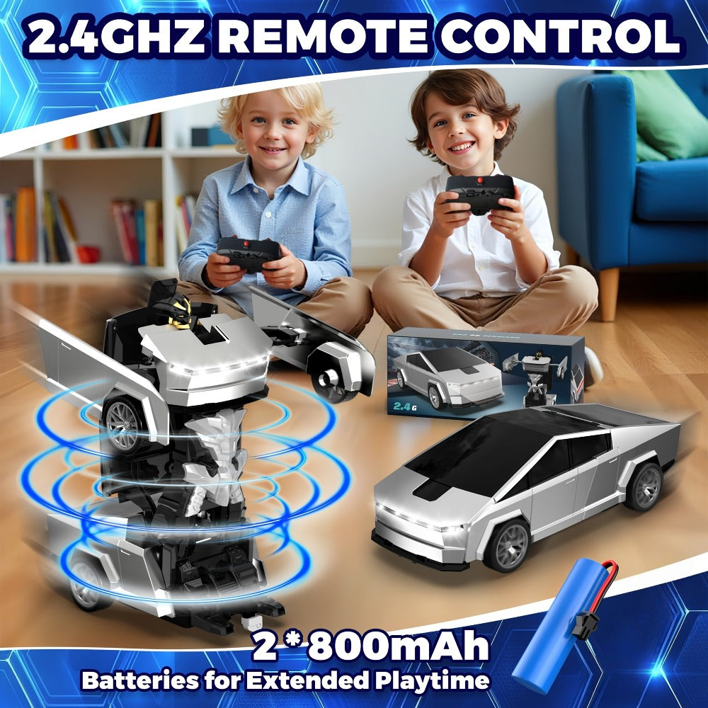 Transforming Robot RC Car, 1:18 Scale, One-Button Transform, LED Lights
