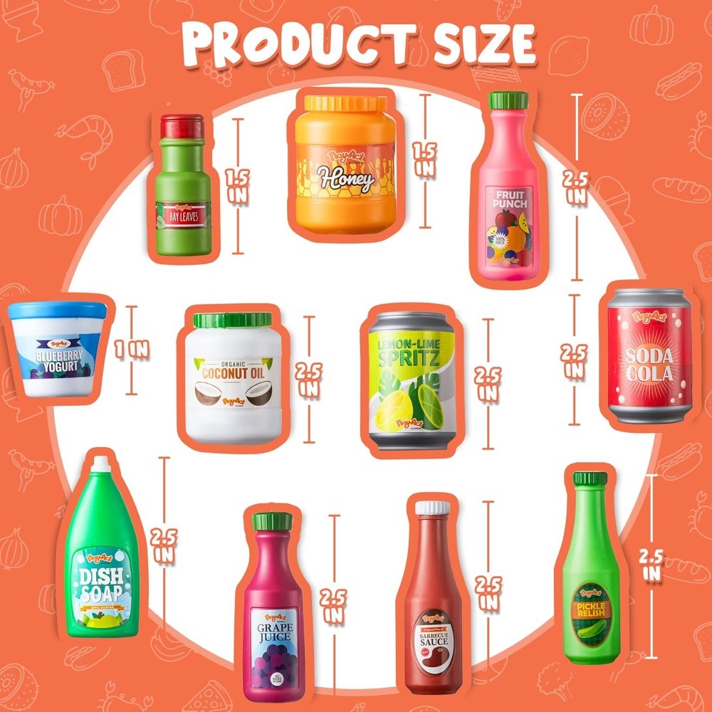 Play Food Grocery Can Set, 30 Pieces for Pretend Kitchen Play
