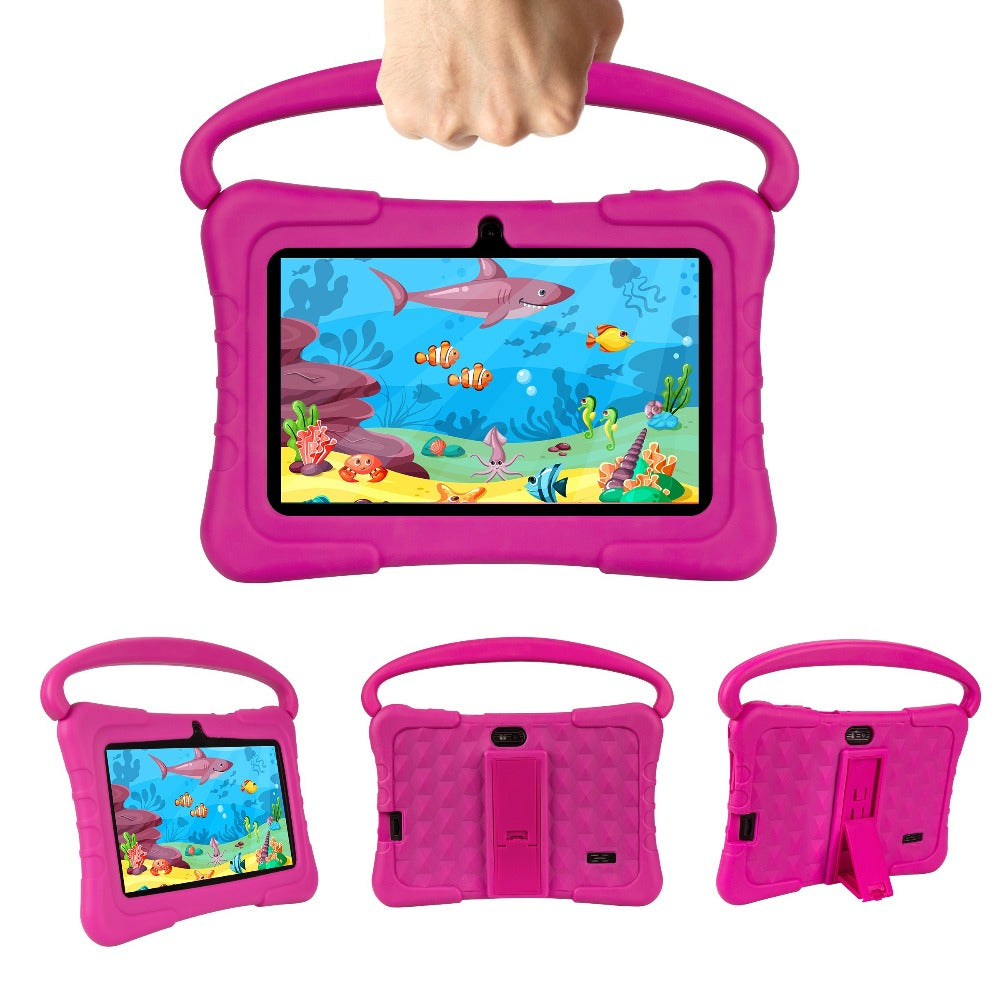 Educational Kids Tablet 7 Inch Android 14, Eye Protection Screen Parental Control GMS Certified, 2GB RAM 32GB ROM 2.4G Wi-Fi, Shockproof Case Dual Camera Pre-Loaded Learning Apps & Games, Children Tablet for Ages 3-12 – Blue Red