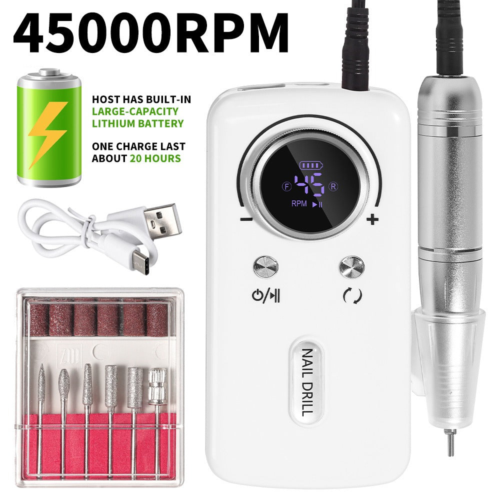 Cordless Nail Drill 45000 RPM Low Noise Rechargeable Electric Nail File Kit Portable Lightweight for Acrylic Gel Nails Manicure Pedicure Salon Home Use White Pink Purple