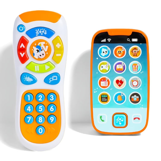 Toy Phone and Remote Control Set with Horse, Pretend Play Baby Smartphone with Music & Sounds