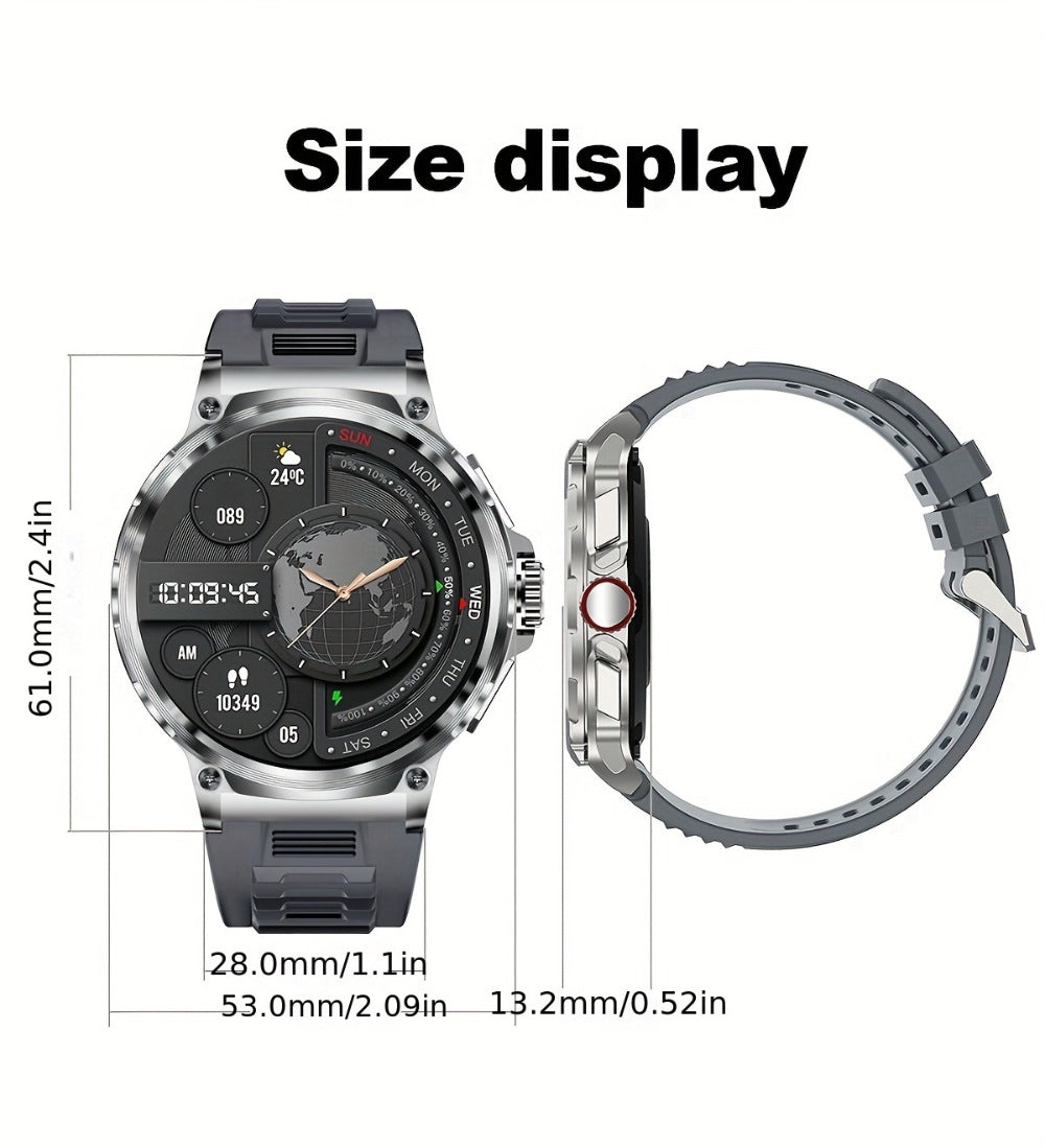 710mAh Long Battery Outdoor Sports Smartwatch for Men – 360x360 HD Screen Wireless Calling High-Quality Speaker Music Control Sports Tracking Sleep Monitor Dynamic Dial Silver Black Gift