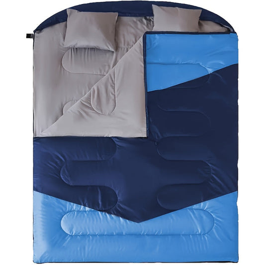 Double Sleeping Bag with Pillow for Two Adults, 90.6 x 61 Inches, Rhinestone Blue