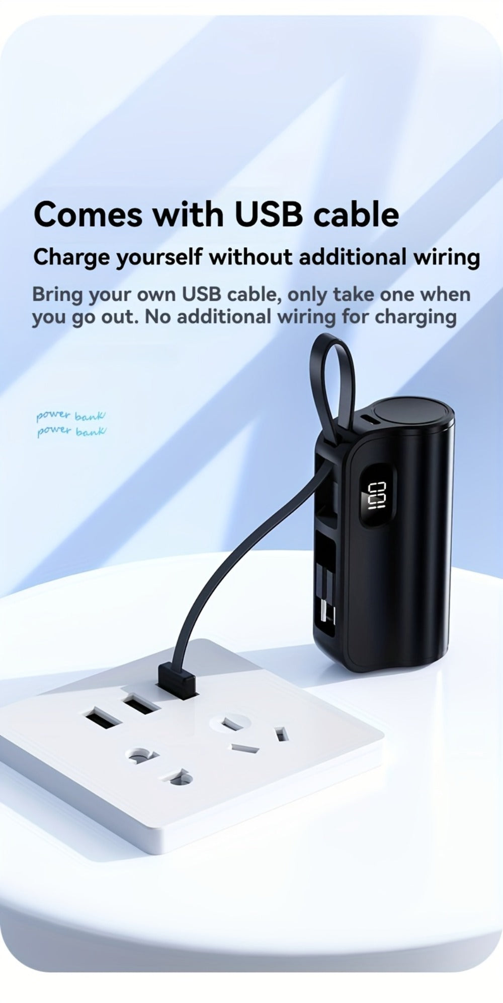 6000mAh 3-in-1 Mini Power Bank with Built-In USB-C & Lightning Cables, 22.5W Fast Charging Portable Charger LCD Display & Phone Stand, Compatible with iPhone Android USB-C Devices – Light Pink Black 2026