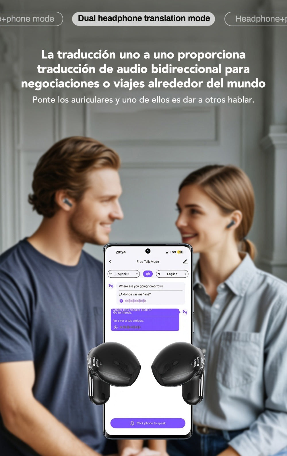 AI Translation Earbuds 136 Languages Real-Time Bidirectional Translation LDAC HD Sound True Wireless Bluetooth for Business Travel Meetings International Use