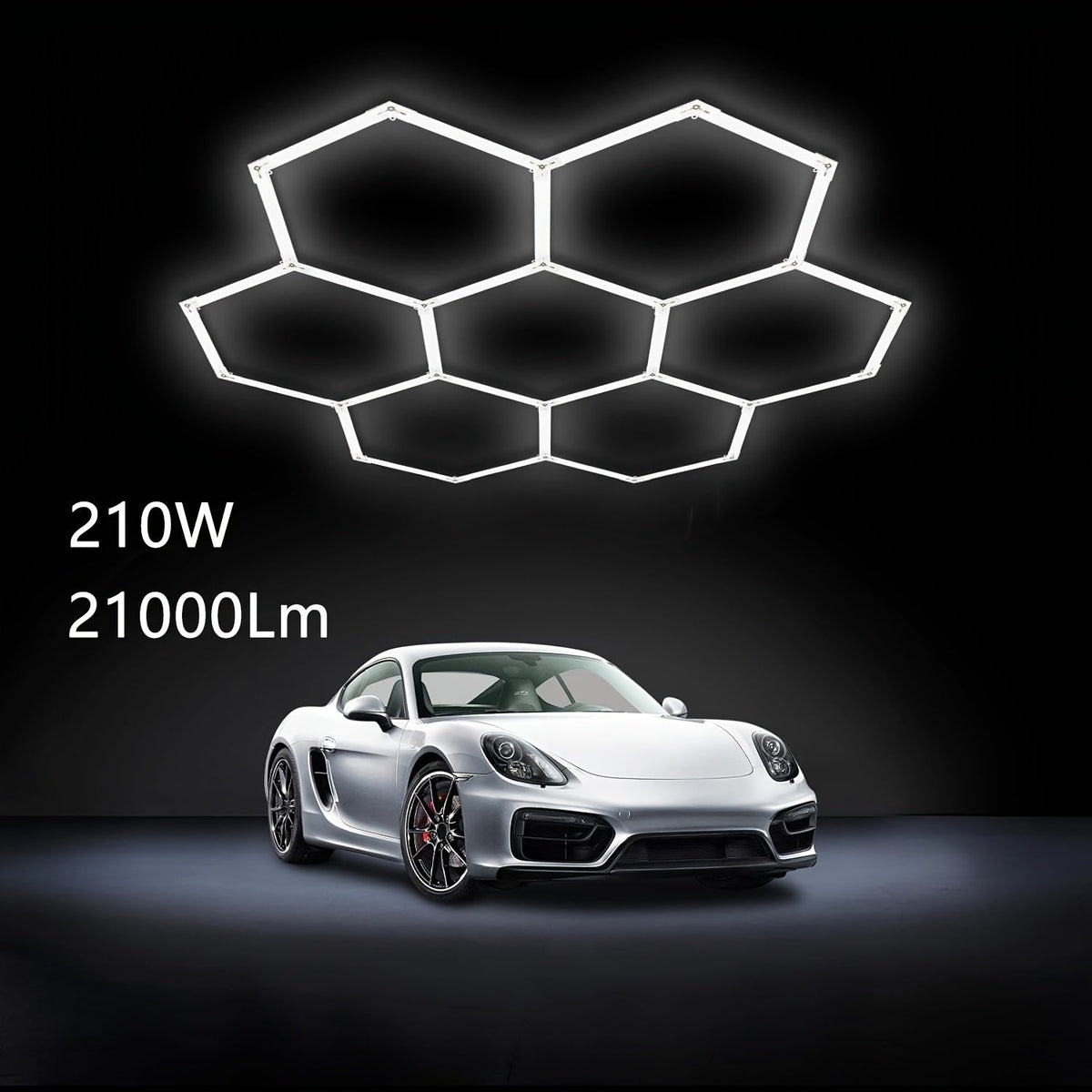 LED Hexagonal Garage Light 6500K – Super Bright Daylight White Shop Light 42W–620W for Auto Detailing, Warehouse, Workshop, Basement & Gym (1 to 32 Grids, Hex Frame Available)