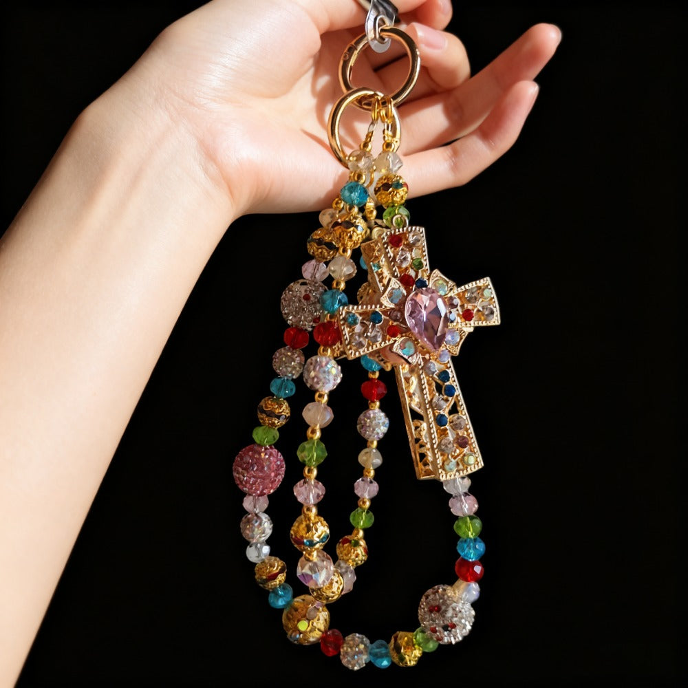 Crystal Cross Phone Chain Keychain Luxury Rhinestone Bling Bag Charm Pendant – Shining Mini Bag Chain Fashion Accessory for Women Colorful Glamour Jewelry Gift