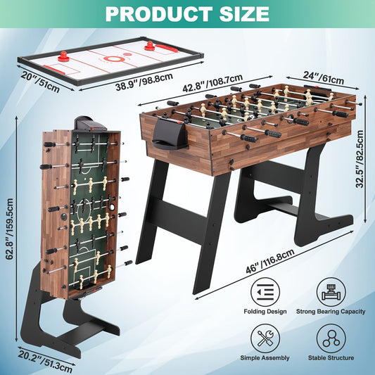 4-in-1 Multi-Game Table, 54 Inch, Folding Design for Table Tennis, Hockey, Pool and Foosball