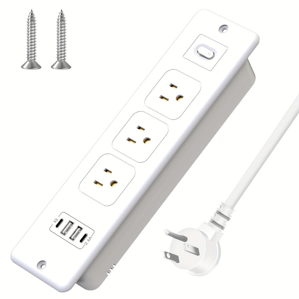 Recessed Power Strip In-Desk Embedded Socket 7-in-1, 3 AC Outlets & 4 USB Ports, Slim Space-Saving Design, 6ft Extension Cord, Countertop Power Station for Home Office Hotel Conference Room – BOCHLION BKL-U58
