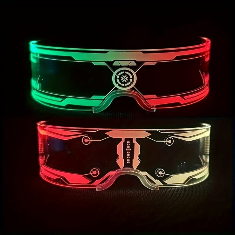 LED Visor Glasses 2 Pack, Cyberpunk Light Up Glasses with 7 Colors and 5 Modes for Parties